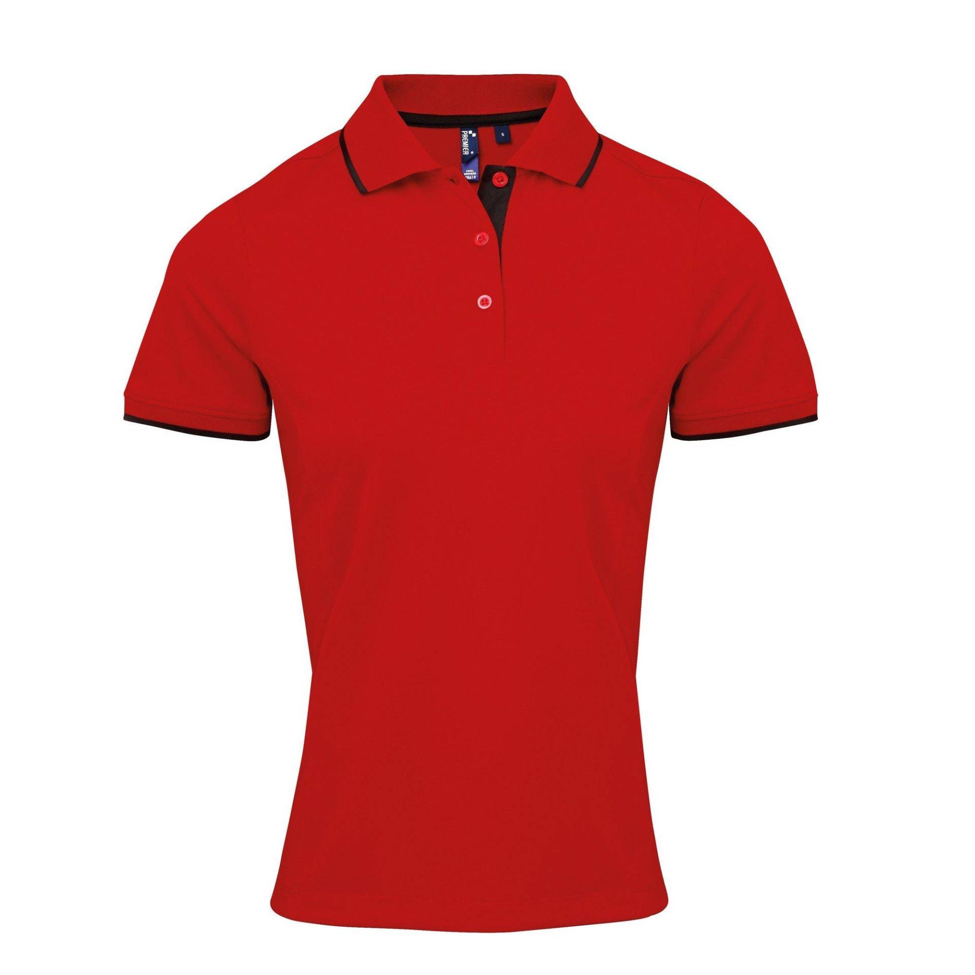 Kontrast Coolkaro Polo Shirt Damen Rot Bunt XXL von PREMIER