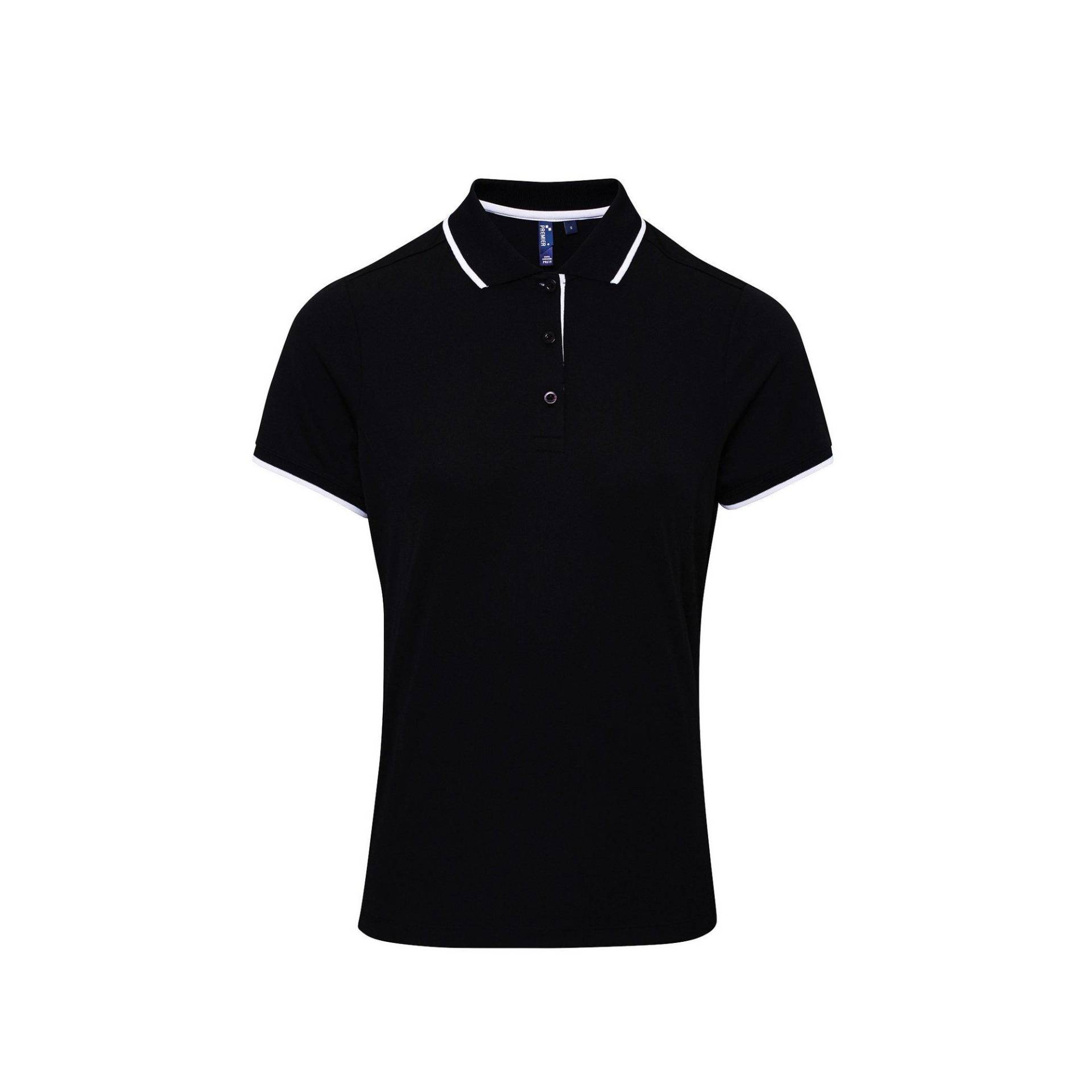 Kontrast Coolkaro Polo Shirt Damen Schwarz L von PREMIER