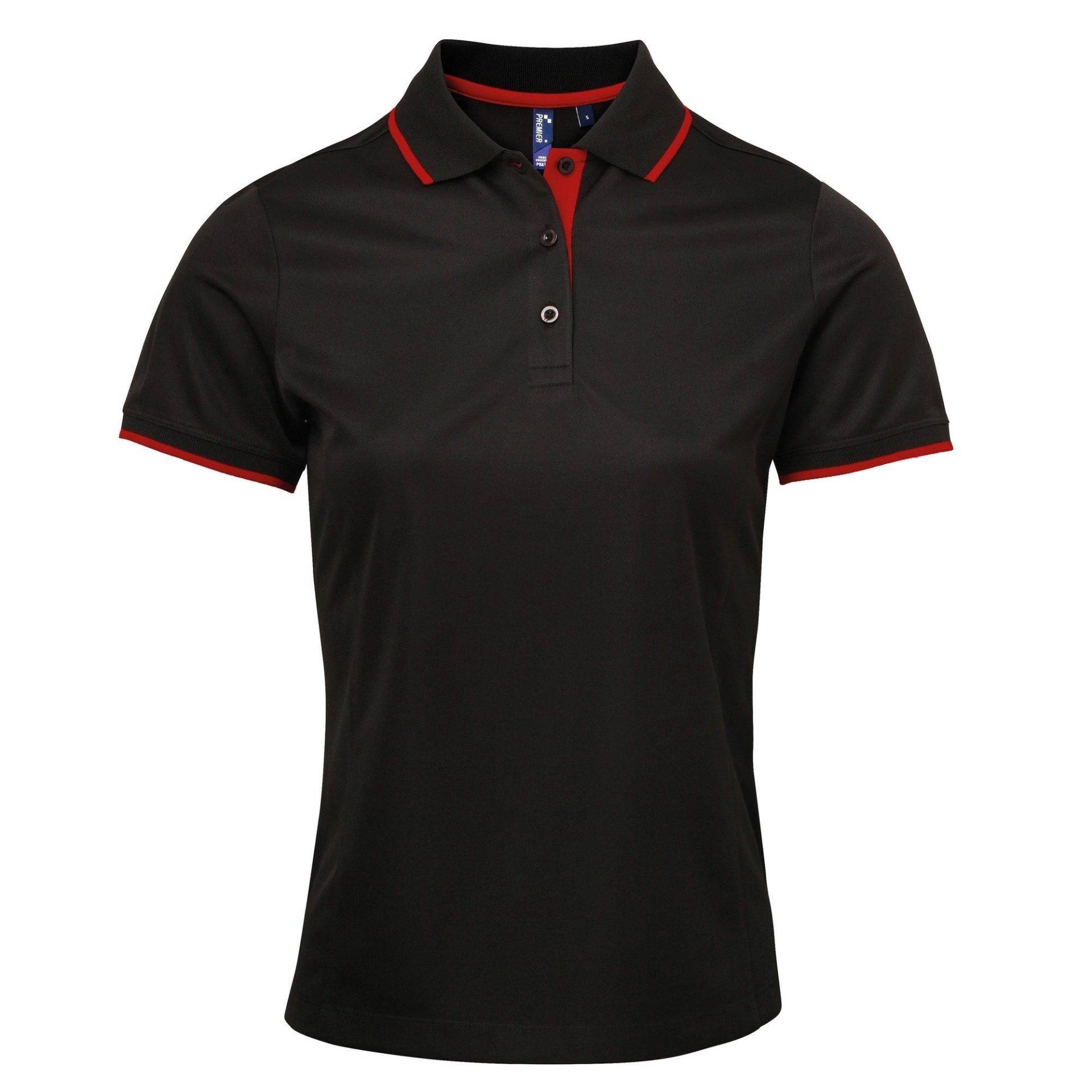 Kontrast Coolkaro Polo Shirt Damen Schwarz XS von PREMIER