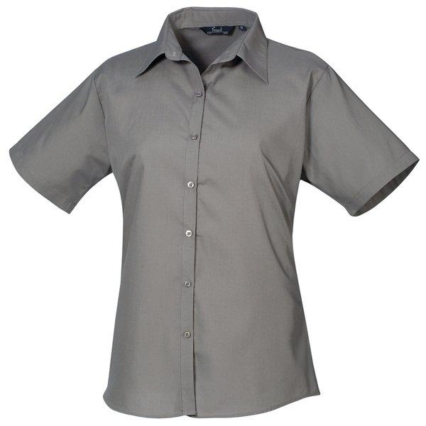 Kurzarm Popeline Bluse Arbeitshemd Damen Grau 56 von PREMIER