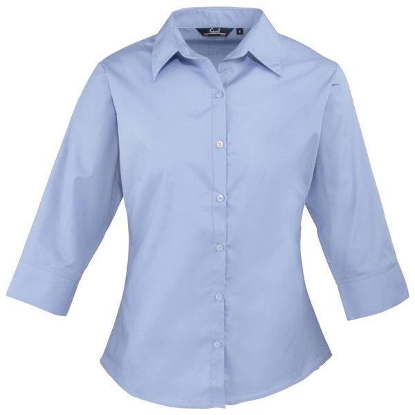 Popeline Bluse Arbeitshemd, 3/4 Arm Damen Blau 48 von PREMIER