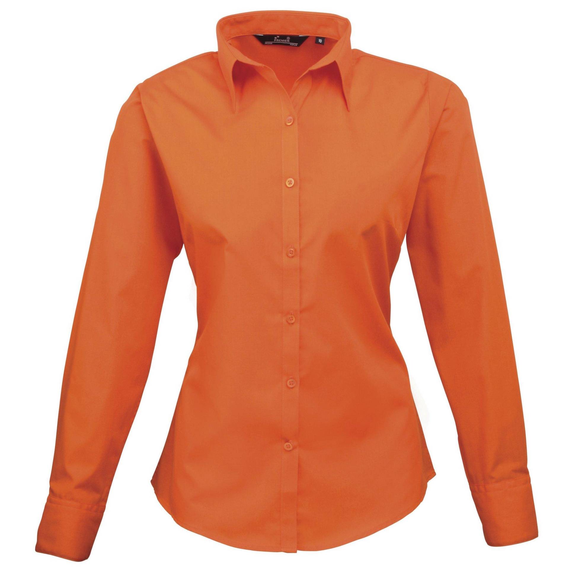 Popeline Bluse Arbeitshemd, Langärmlig Damen Orange 34 von PREMIER