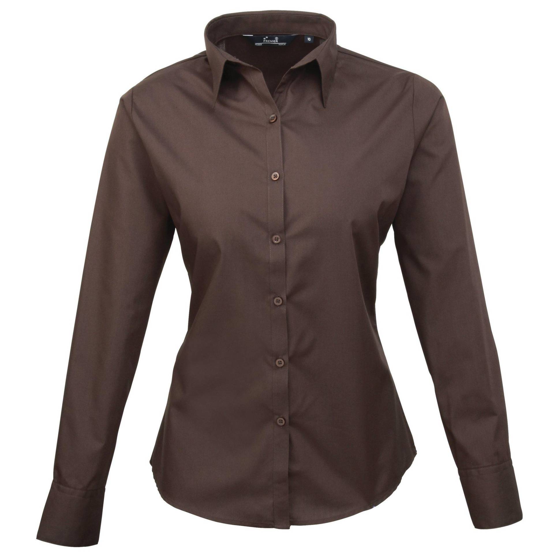 Popeline Bluse Arbeitshemd, Langärmlig Damen Braun 32 von PREMIER