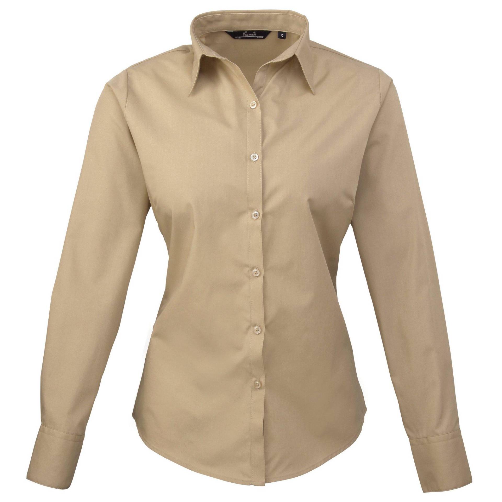 Popeline Bluse Arbeitshemd, Langärmlig Damen Khaki 38 von PREMIER