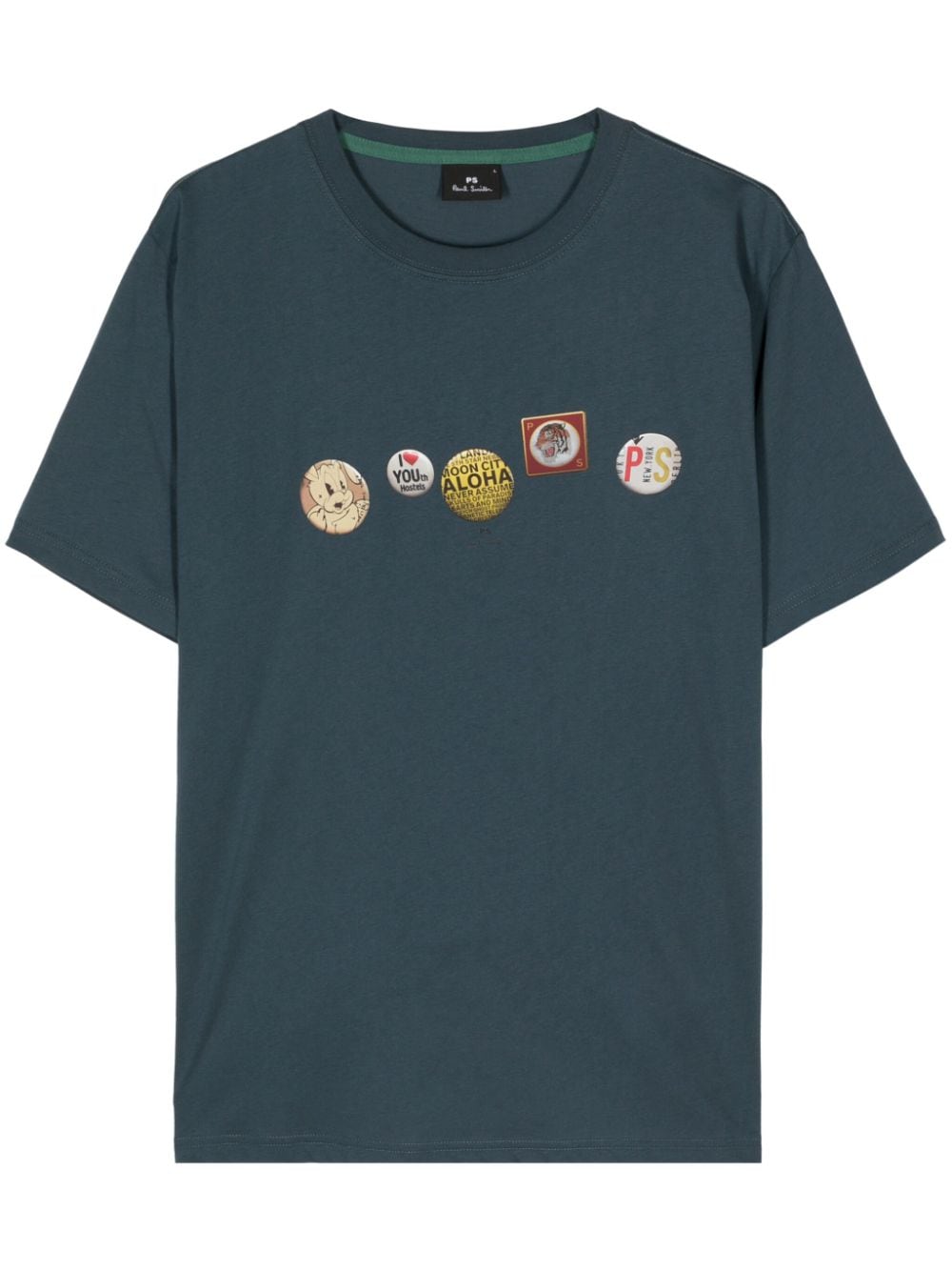 PS Paul Smith Badges-print organic-cotton T-shirt - Blue von PS Paul Smith