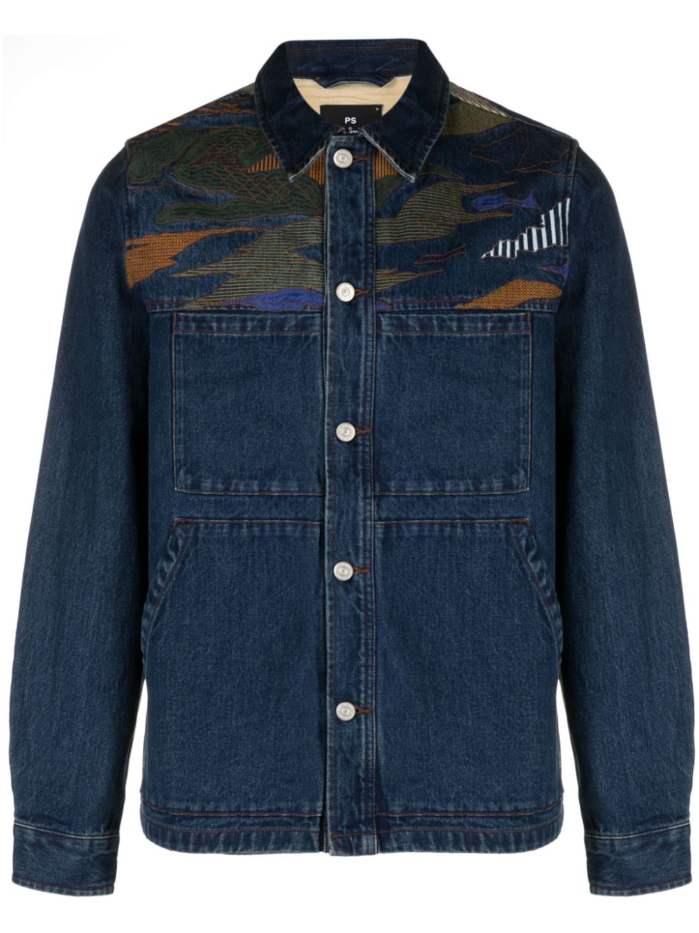 PS Paul Smith Plains-embroidered denim jacket - Blue von PS Paul Smith