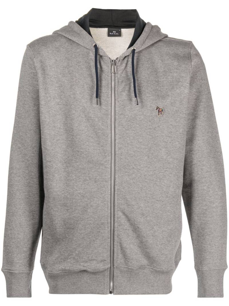 PS Paul Smith logo-patch zip-up cotton hoodie - Grey von PS Paul Smith