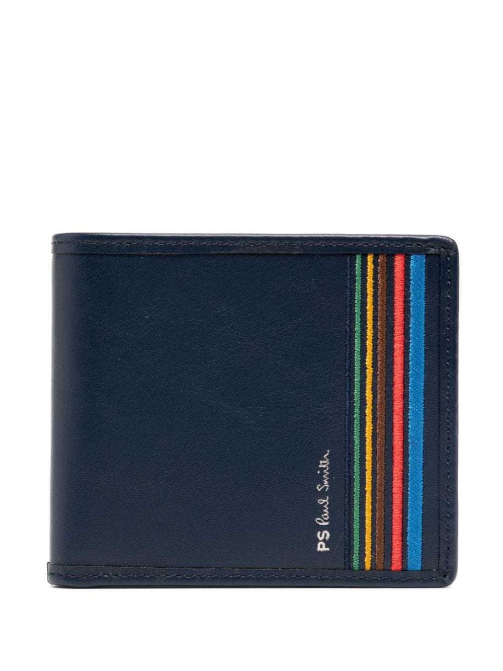 PS Paul Smith stripe-embroidered bi-fold leather wallet - Blue von PS Paul Smith