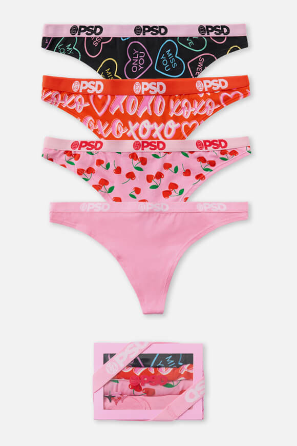 PSD Underwear Viererpack Strings | Black + Red + Pink | Damen  | M von PSD Underwear