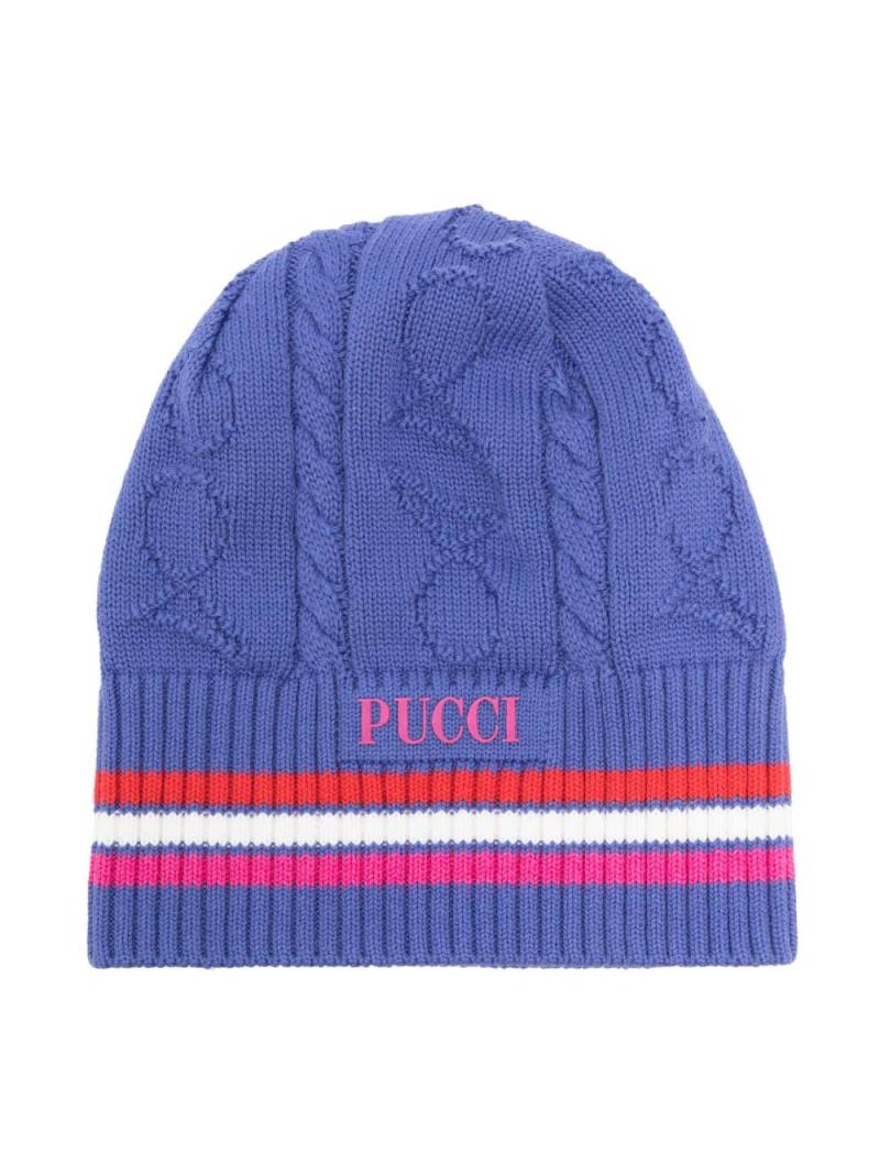PUCCI Junior logo-patch knit beanie - Purple von PUCCI Junior