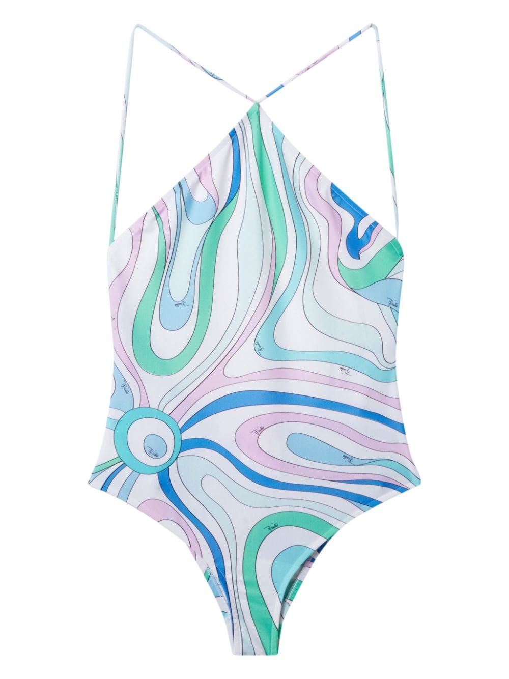 PUCCI Marmo-print halterneck swimsuit - White von PUCCI