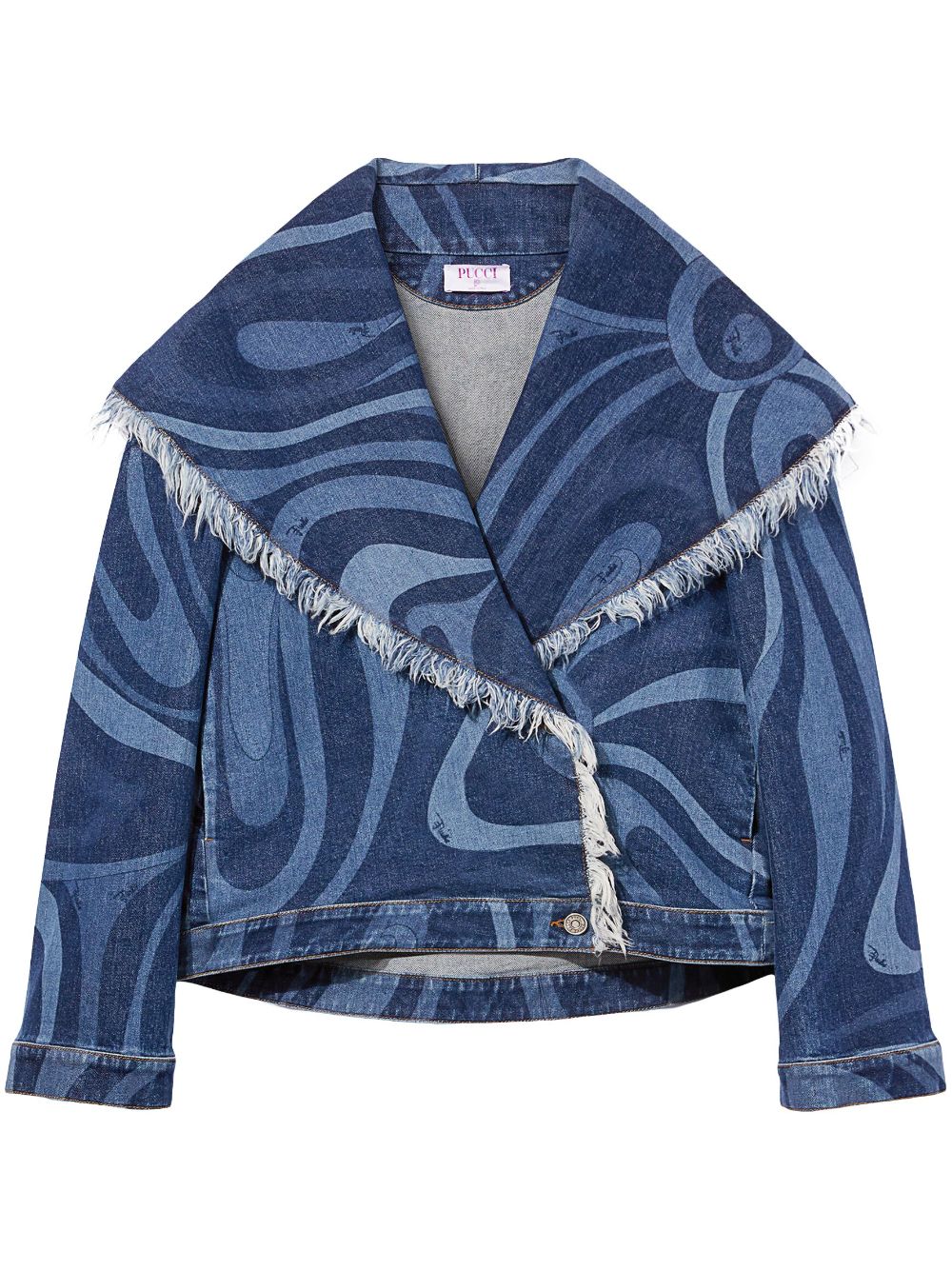 PUCCI abstract-print frayed-edge denim jacket - Blue von PUCCI