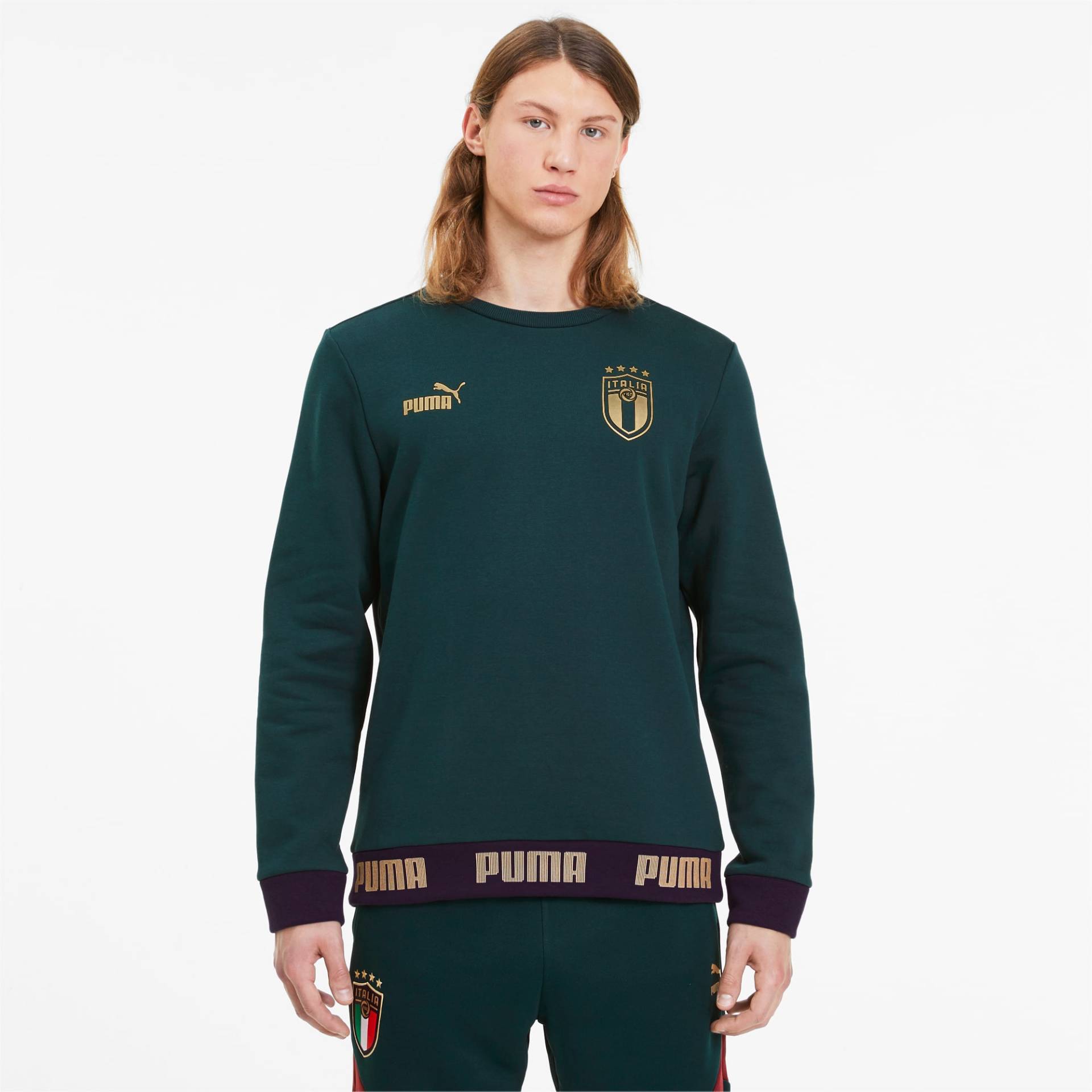 PUMA Italia Football Culture Herren Sweatshirt | Mit Aucun | Grün/Gold | Größe: S von PUMA