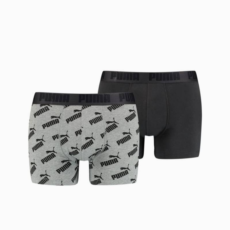 PUMA Logo Herren All-Over-Print Boxershorts 2er Pack | Mit Grau Melange | Grau/Schwarz | Größe: L von PUMA