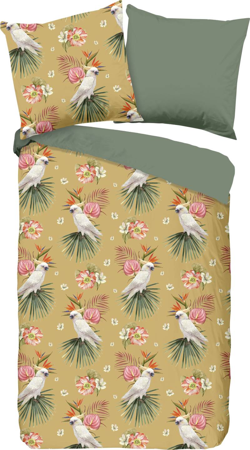 PURE luxury collection Wendebettwäsche »Kakatoe«, Mikrofaser, 135x200, Pflegeleicht, Reissverschluss, Wendeoptik, Vogel von PURE luxury collection