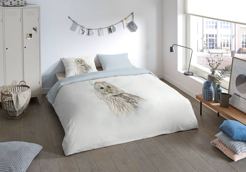 PURE luxury collection Wendebettwäsche »Silence«, Mikrofaser, 135x200, Pflegeleicht, Reissverschluss, Wende, Winter, Eule von PURE luxury collection