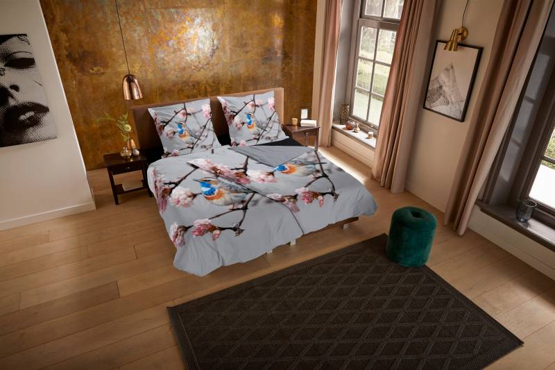 PURE luxury collection Wendebettwäsche »Yule«, Mikrofaser, 135x200, Pflegeleicht, Reissverschluss, Wende, Blumen Grau von PURE luxury collection