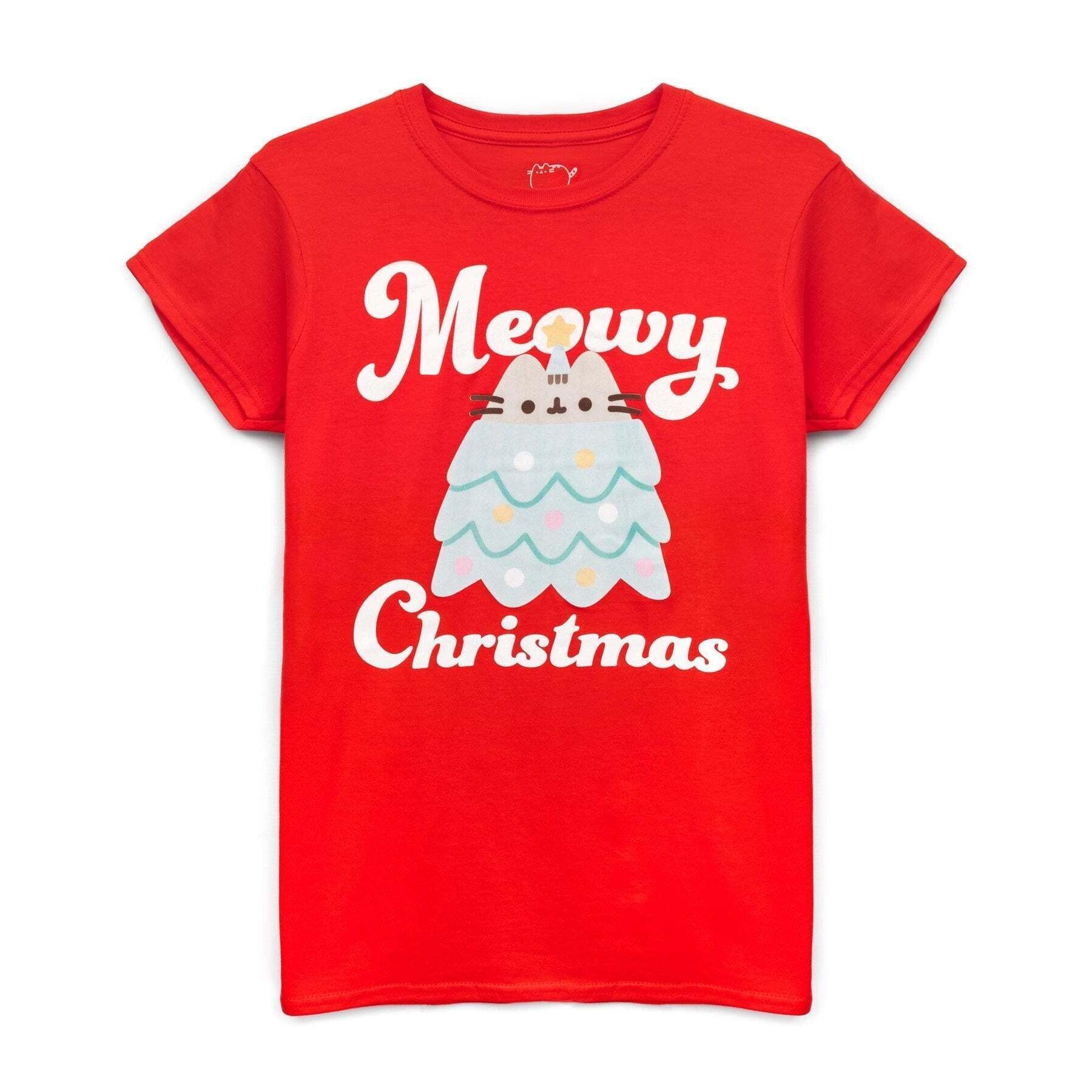 Meowy Christmas Tshirt Damen Rot Bunt M von PUSHEEN