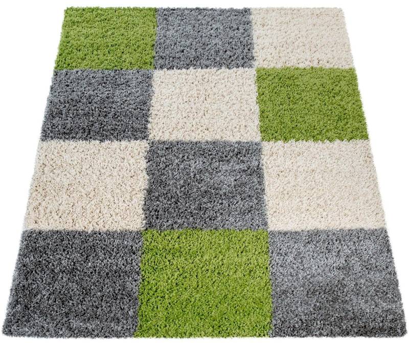 Paco Home Hochflor-Teppich »Mango 316«, rechteckig, 34 mm Höhe, weicher Shaggy, modernes kariertes Design von PACO HOME