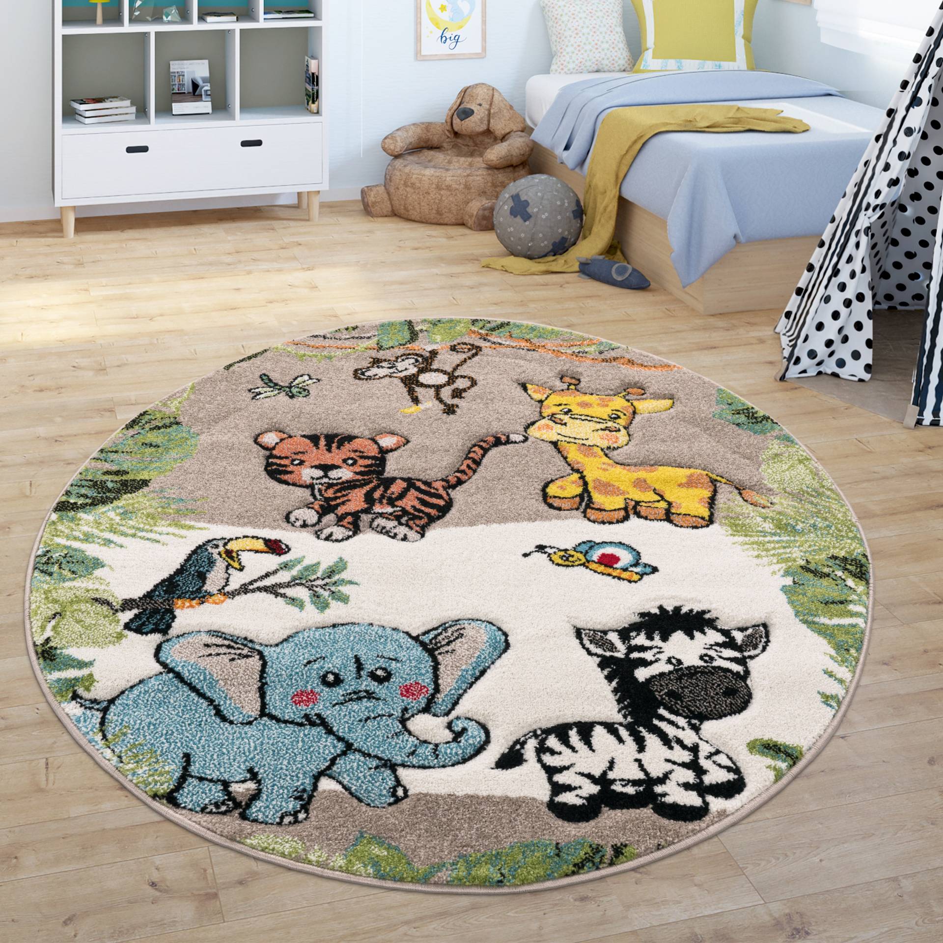 Paco Home Kinderteppich »Diamond 644«, rund, 18 mm Höhe, Kurzflor, 3D-Design, Motiv Dschungel Tiere, Kinderzimmer Paco Home Kinderteppich »Diamond 644«, rund, 18 mm Höhe, Kurzflor, 3D-Design, Motiv Dschungel Tiere, Kinderzimmer von PACO HOME