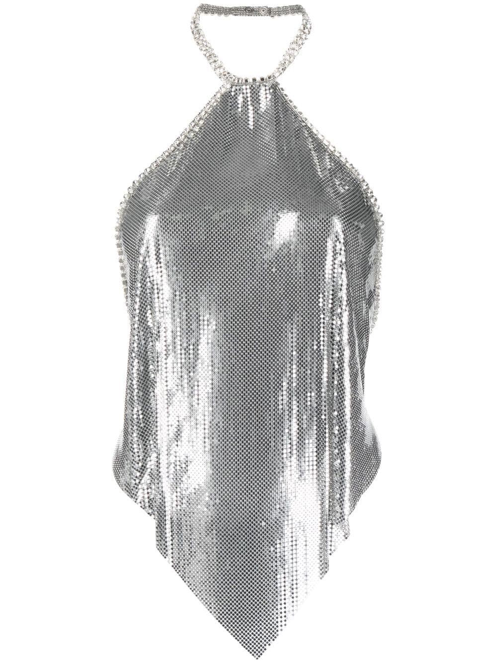 Rabanne crystal-embellished metallic halterneck top - Silver von Rabanne