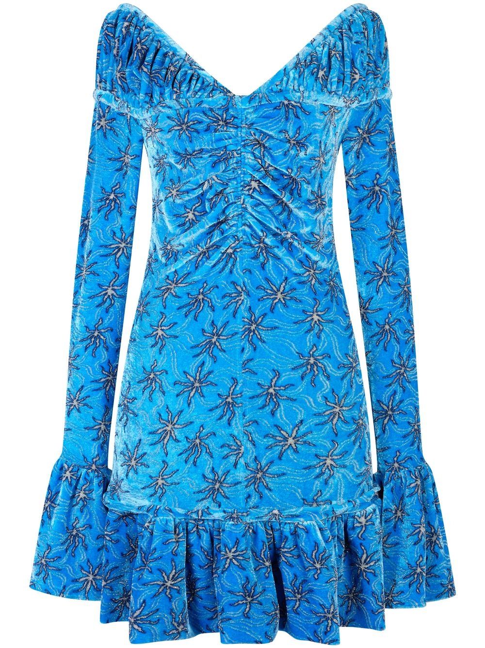 Rabanne floral-print flared velvet minidress - Blue von Rabanne