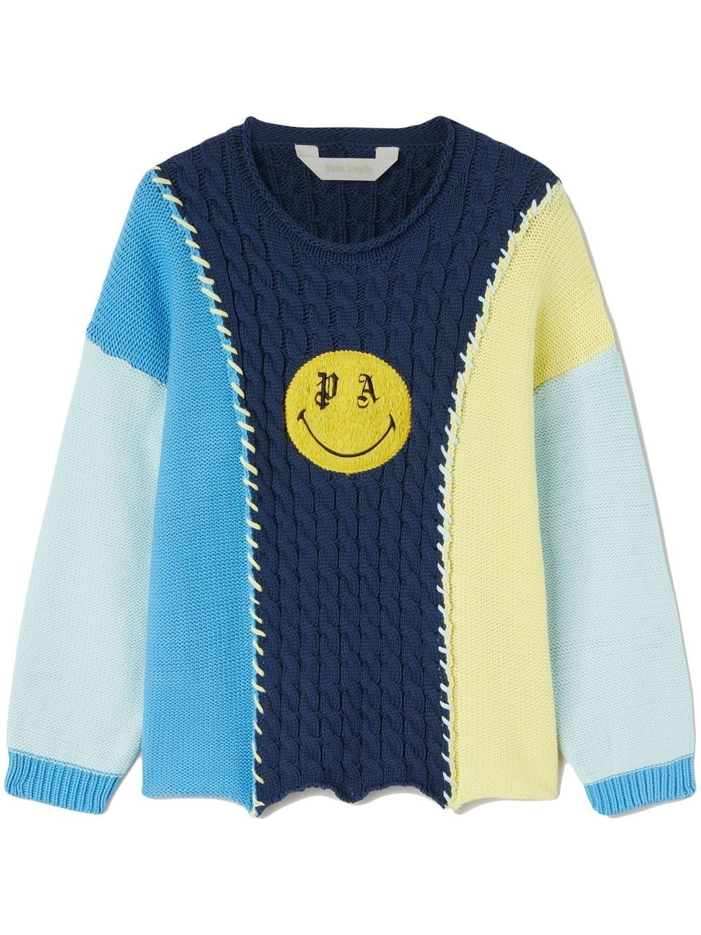 Palm Angels Kids Smiley-embroidered patchwork jumper - Blue von Palm Angels Kids