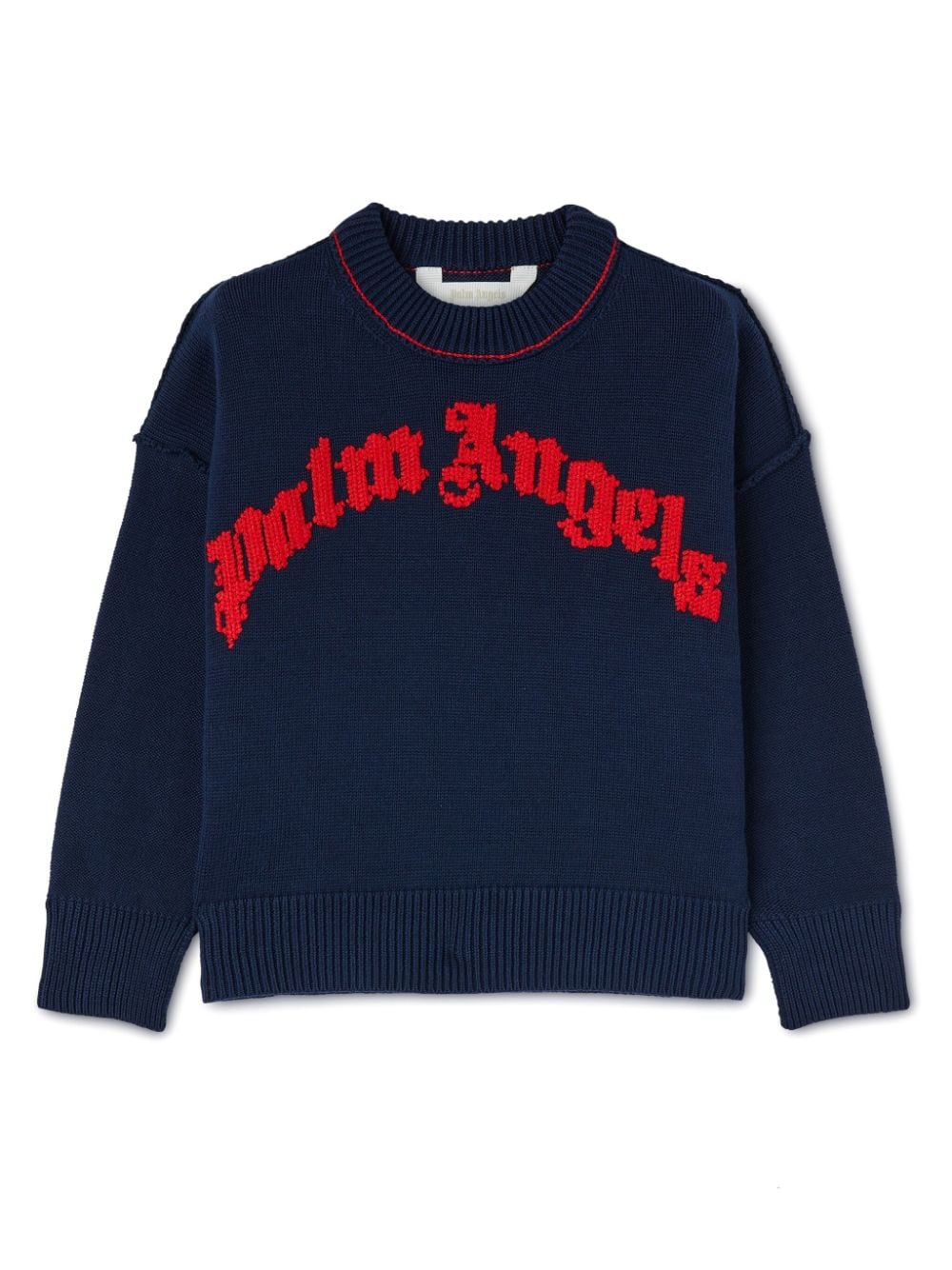 Palm Angels Kids curved logo knit jumper - Blue von Palm Angels Kids