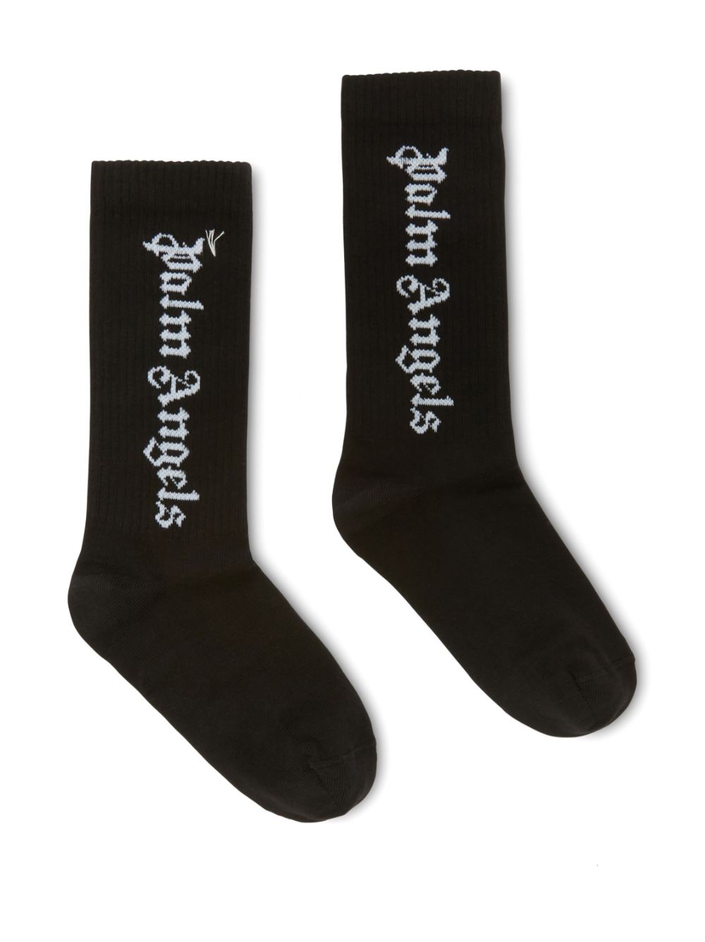 Palm Angels Kids logo-intarsia ribbed socks - Black von Palm Angels Kids