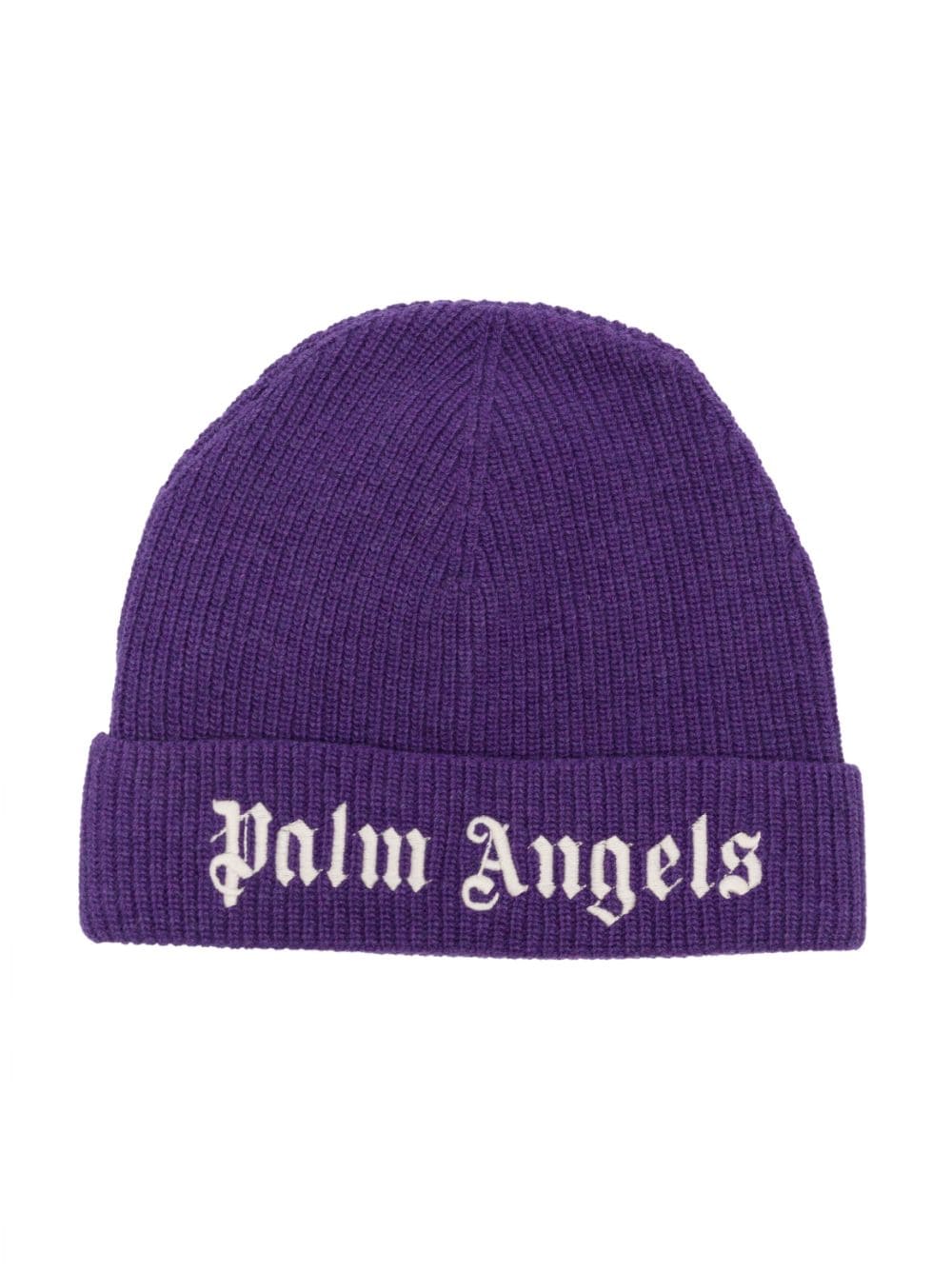 Palm Angels Kids logo-embroidered ribbed beanie - Purple von Palm Angels Kids