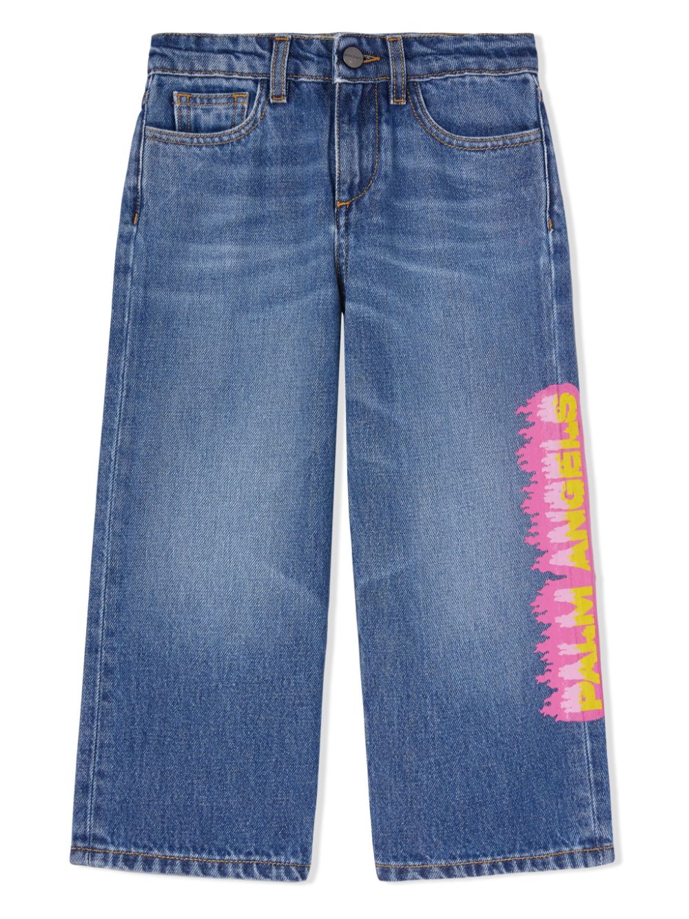 Palm Angels Kids logo-print wide-leg jeans - Blue von Palm Angels Kids