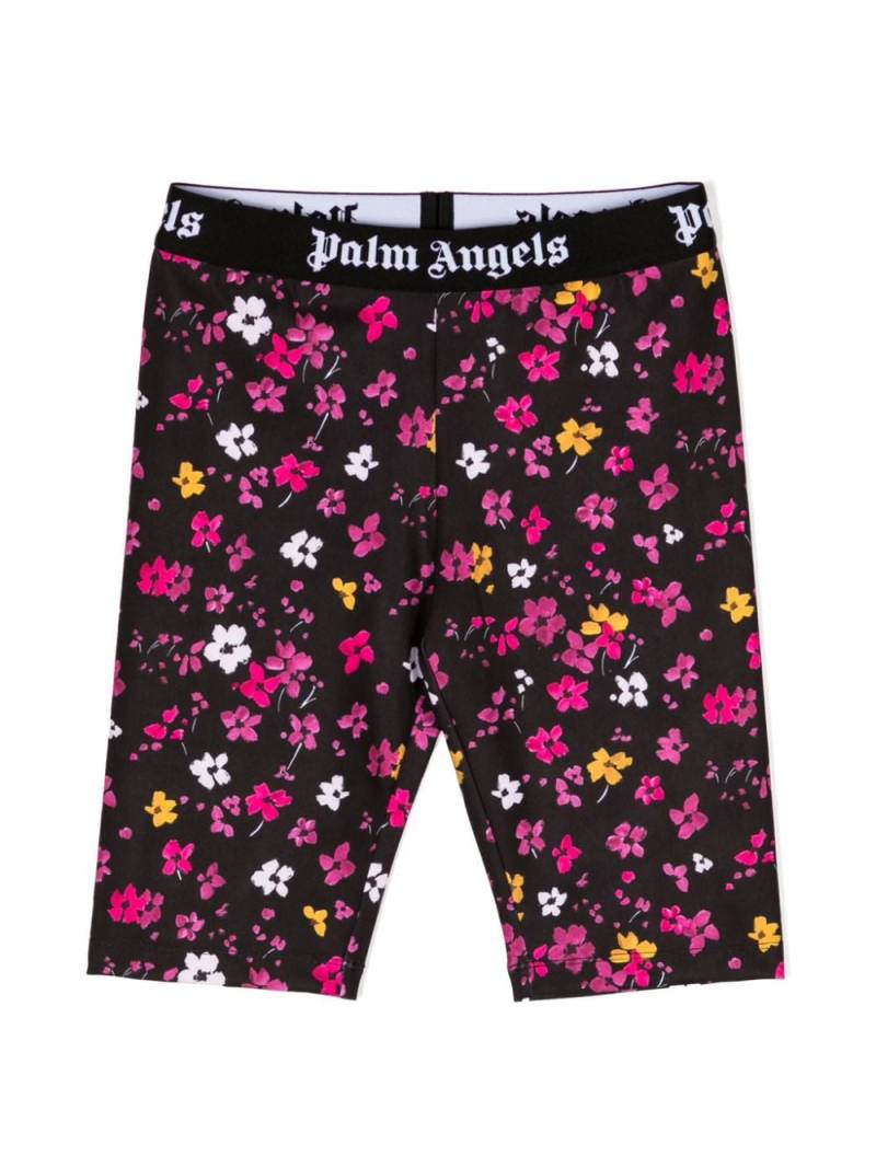 Palm Angels Kids logo-waistband floral-print cycling shorts - Black von Palm Angels Kids