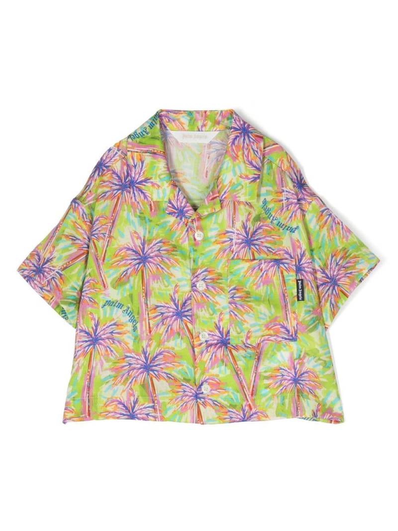 Palm Angels Kids palm tree-print short-sleeve bowling shirt - Green von Palm Angels Kids