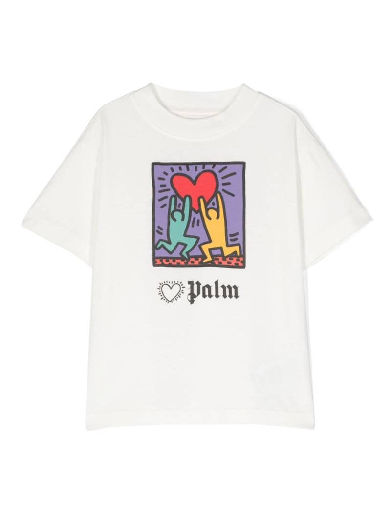 Palm Angels Kids x Keith Haring heart-print cotton T-shirt - White von Palm Angels Kids