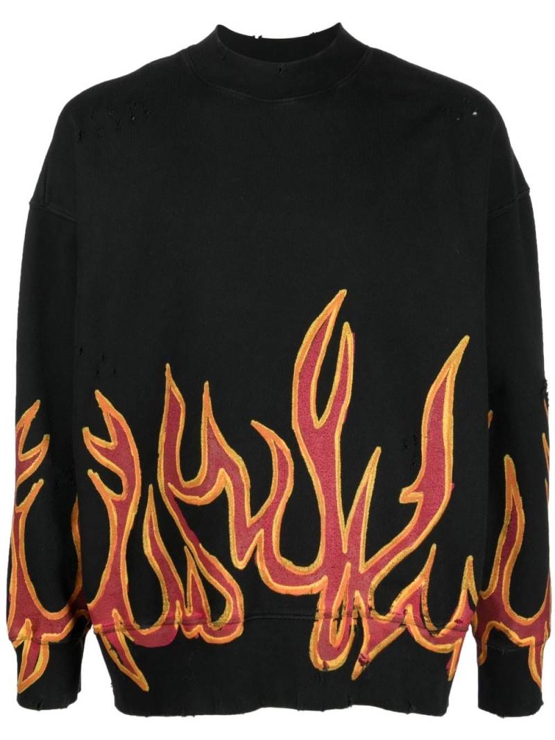 Palm Angels Graffiti Flames distressed sweatshirt - Black von Palm Angels