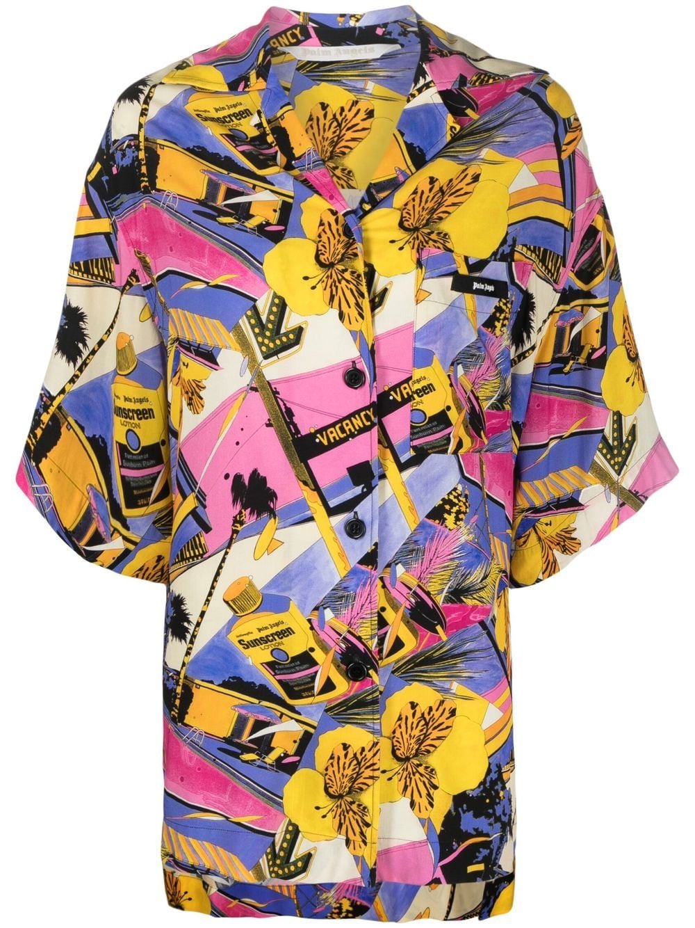 Palm Angels Miami graphic-print bowling shirt - Pink von Palm Angels