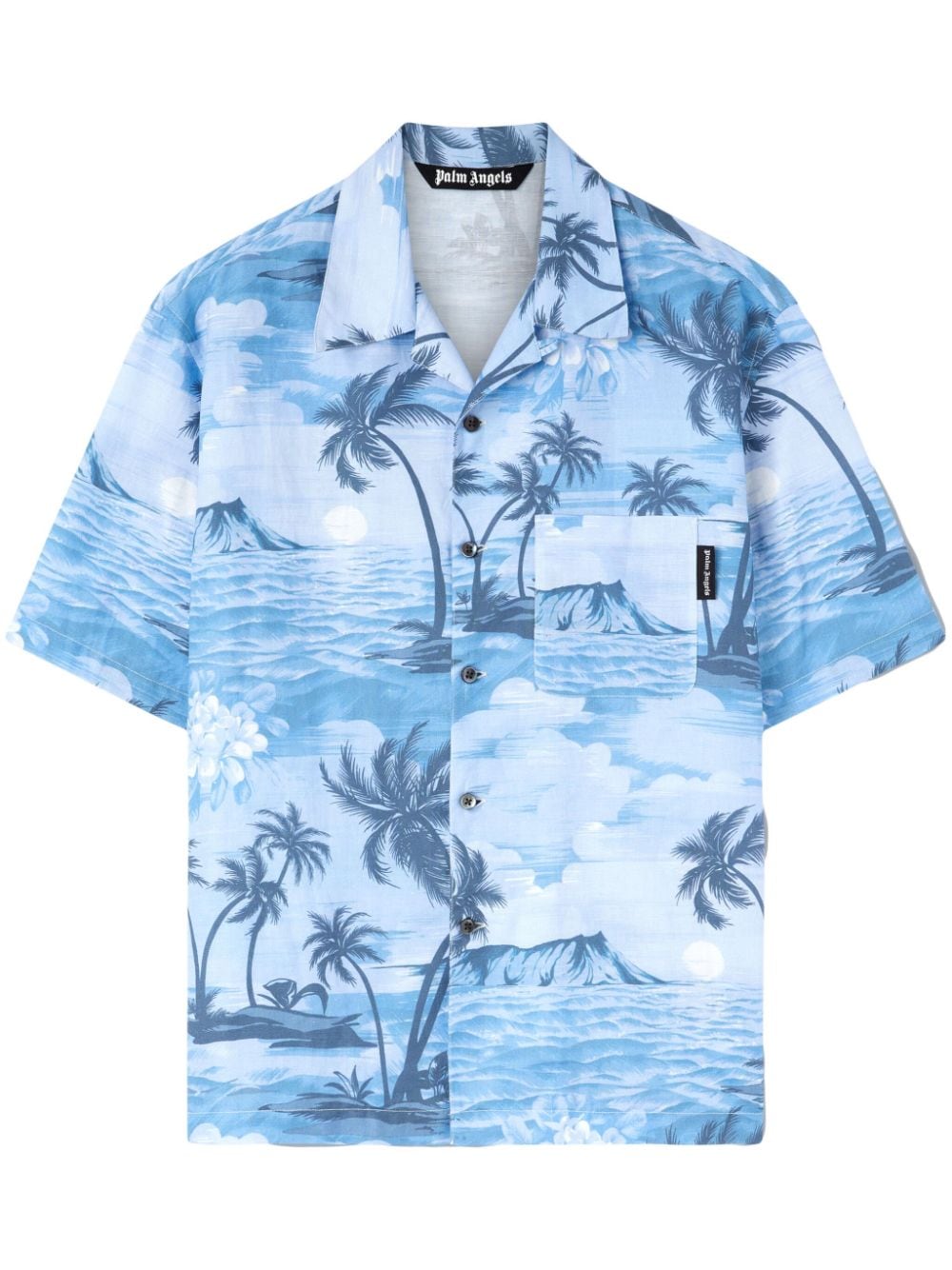 Palm Angels Sunset-print linen-blend shirt - Blue von Palm Angels