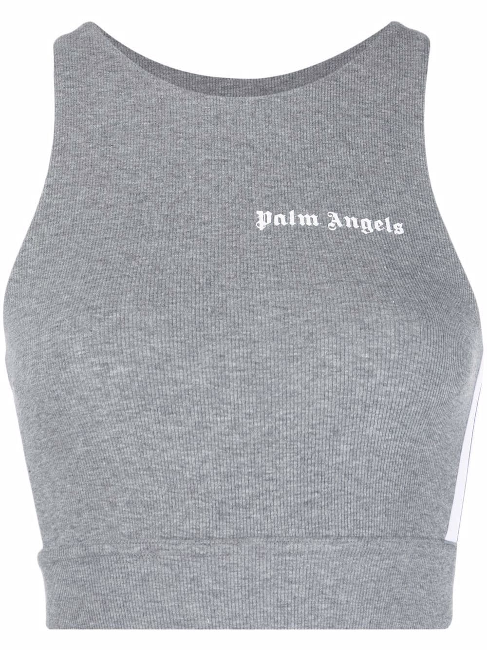 Palm Angels logo-print ribbed sports bra - Grey von Palm Angels