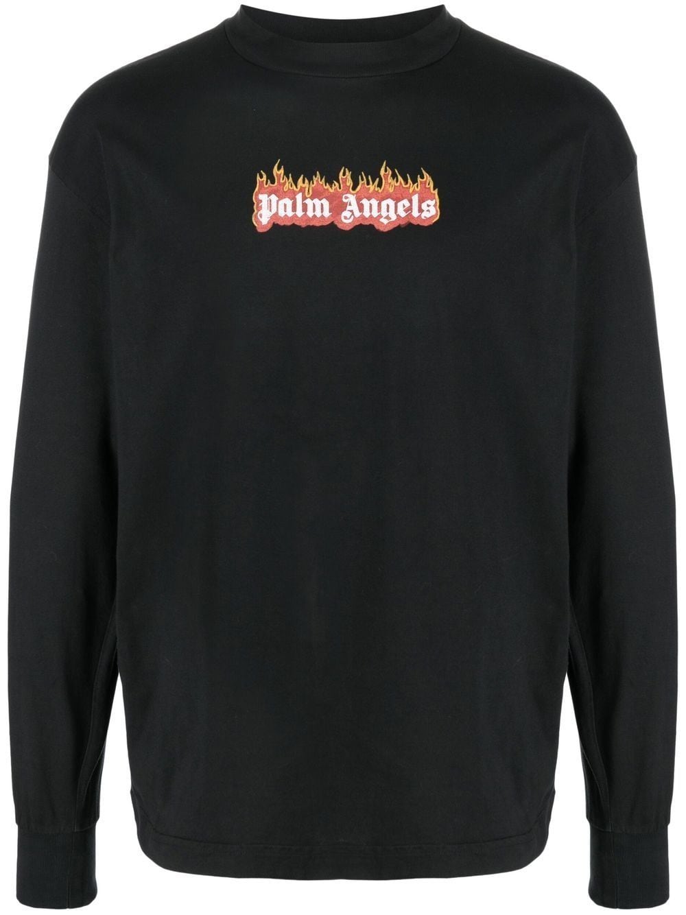 Palm Angels burning logo-print long-sleeve T-shirt - Black von Palm Angels