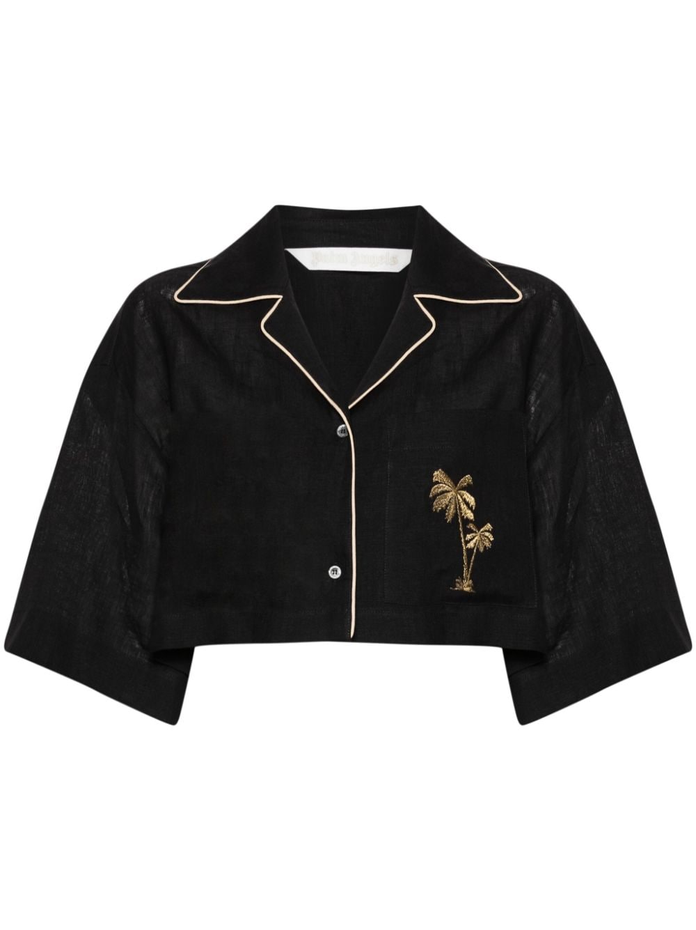 Palm Angels cropped linen bowling shirt - Black von Palm Angels