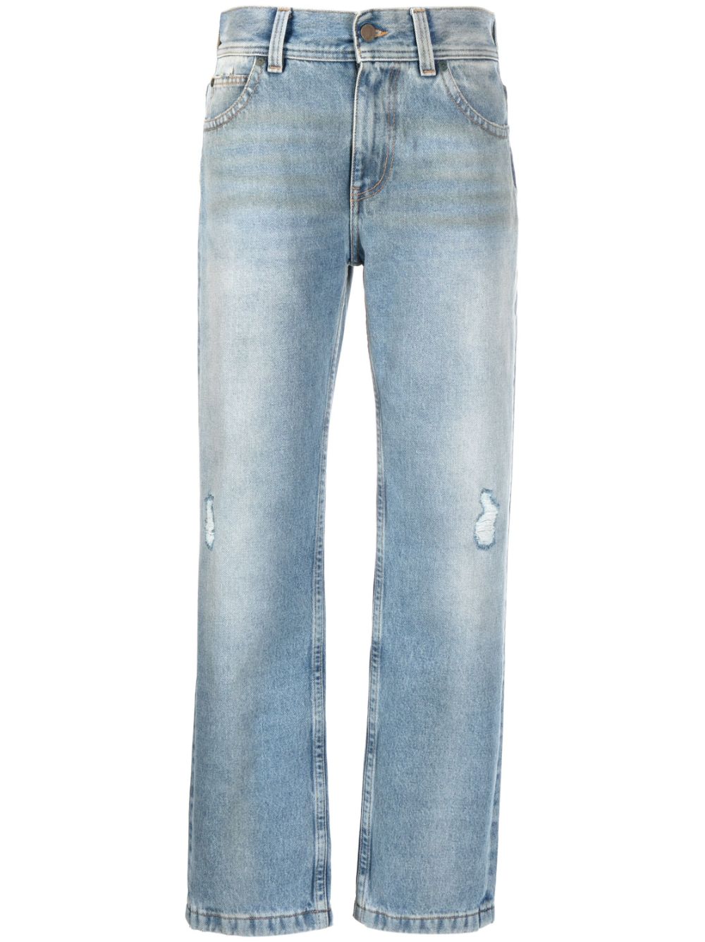 Palm Angels distressed-effect straight-leg jeans - Blue von Palm Angels