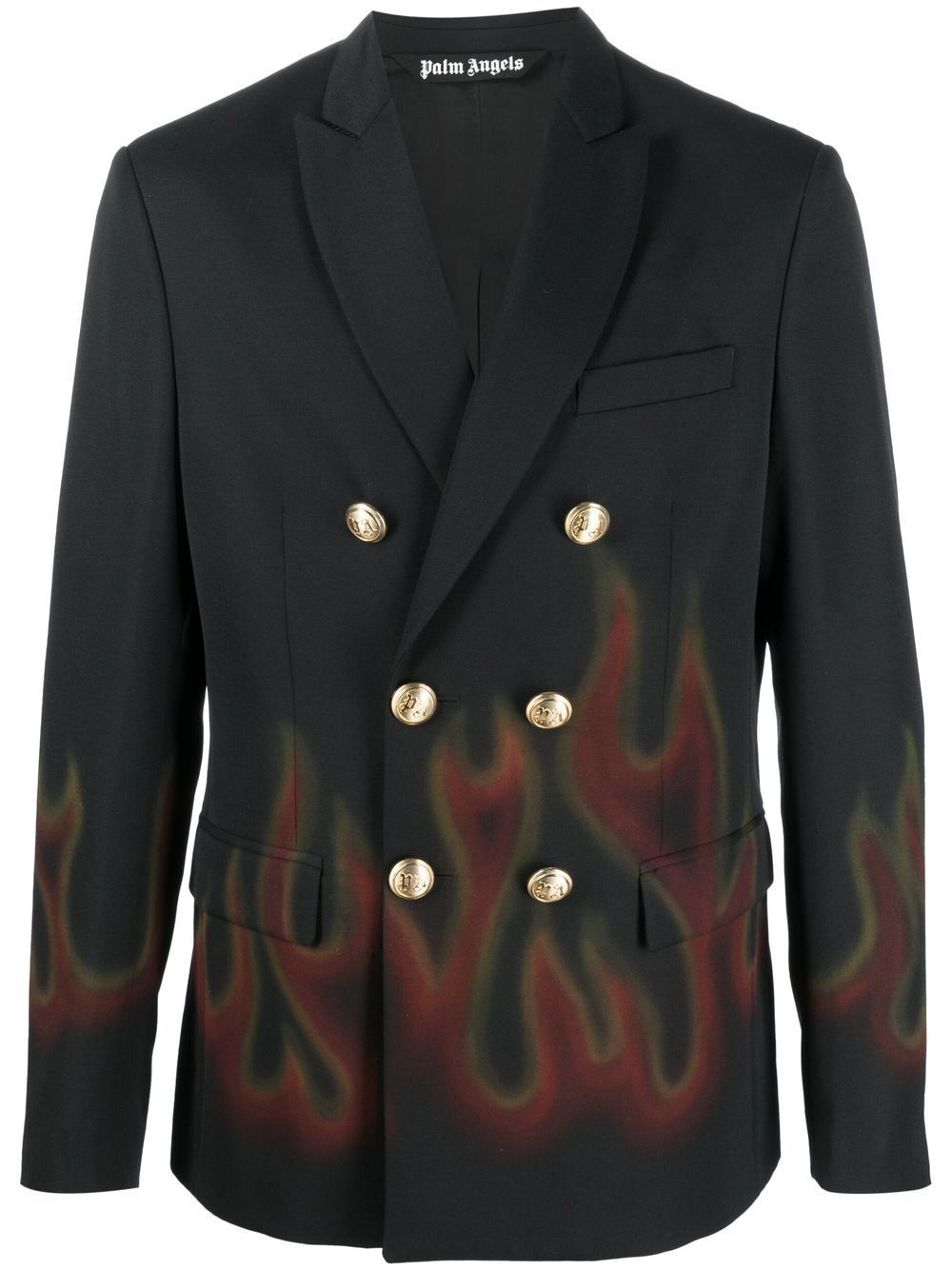 Palm Angels flame-print double-breasted blazer - Black von Palm Angels