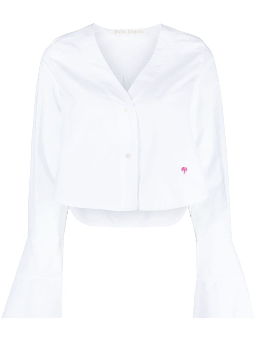 Palm Angels flute-sleeves cropped cotton shirt - White von Palm Angels