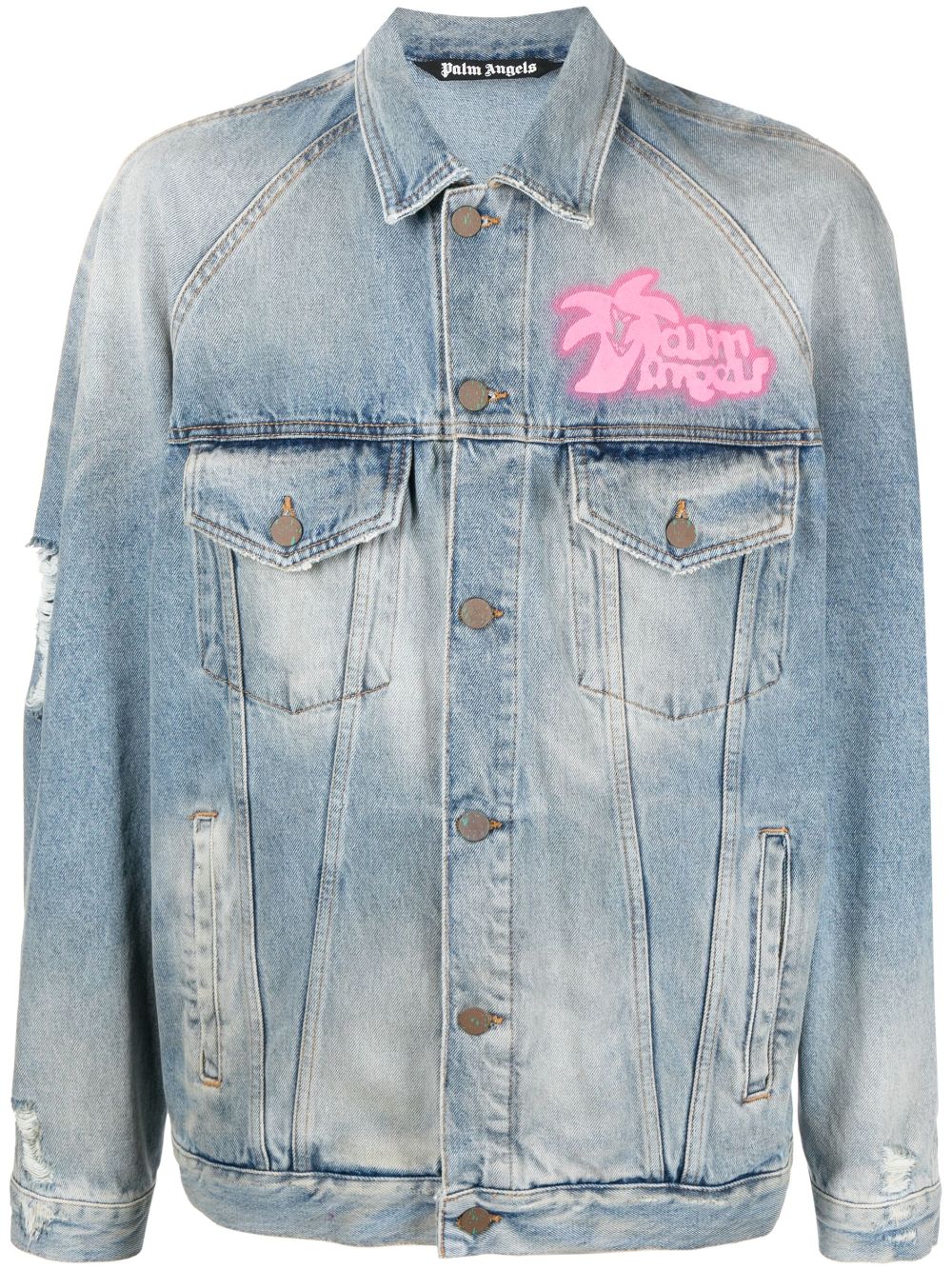 Palm Angels graffiti-print denim jacket - Blue von Palm Angels