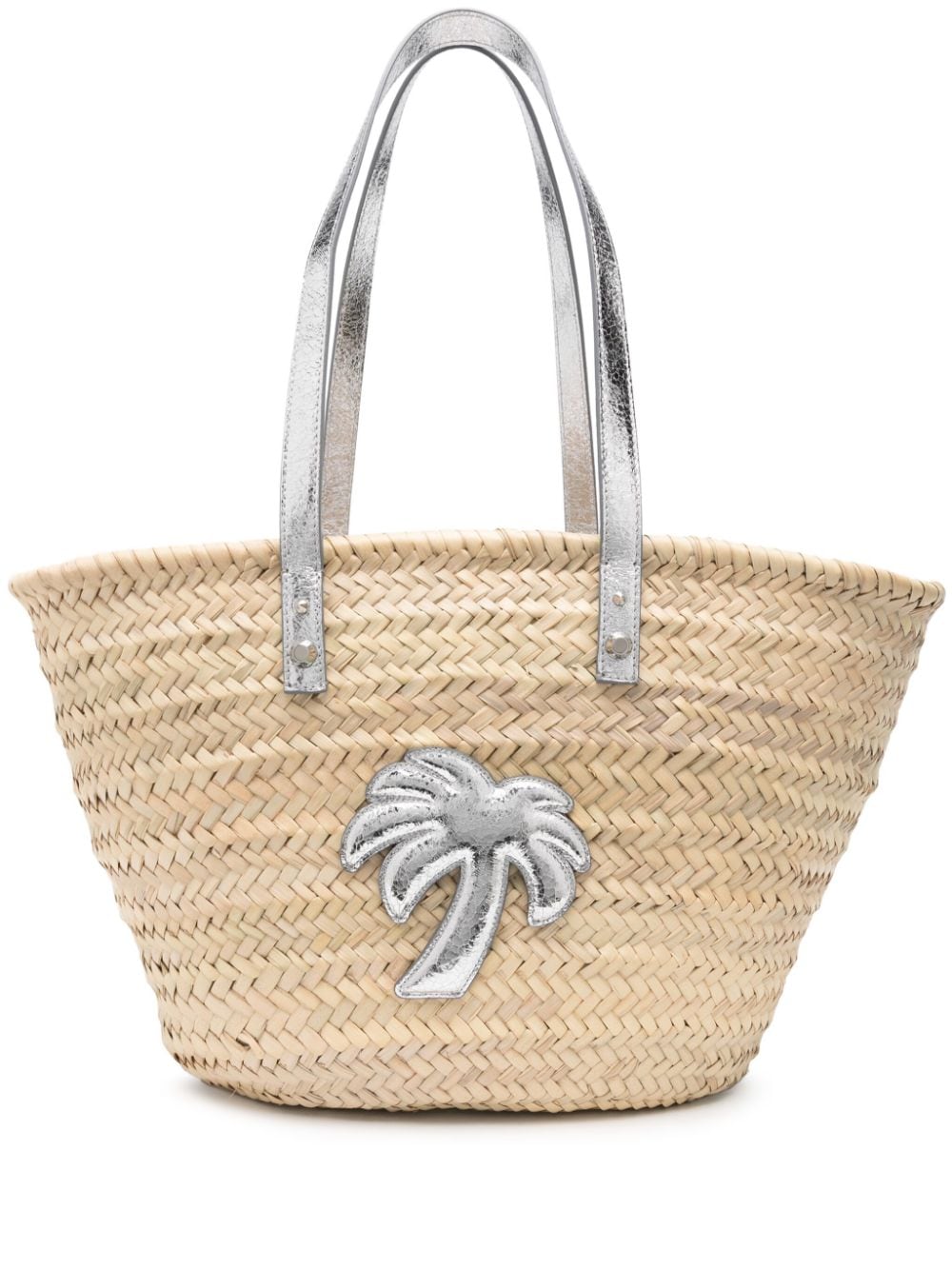 Palm Angels logo-appliqué straw beach bag - Silver von Palm Angels