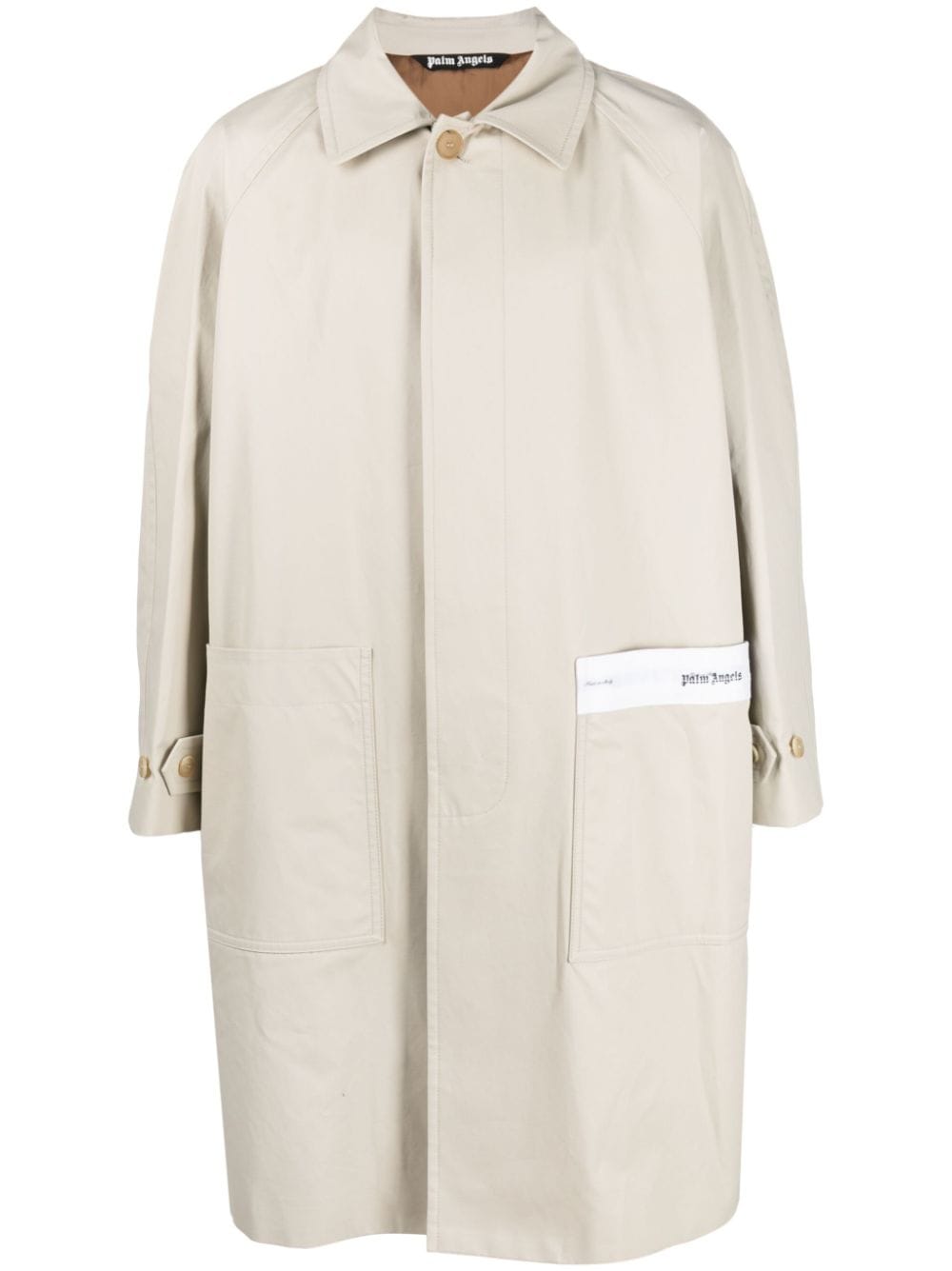 Palm Angels logo cotton trench coat - Neutrals von Palm Angels