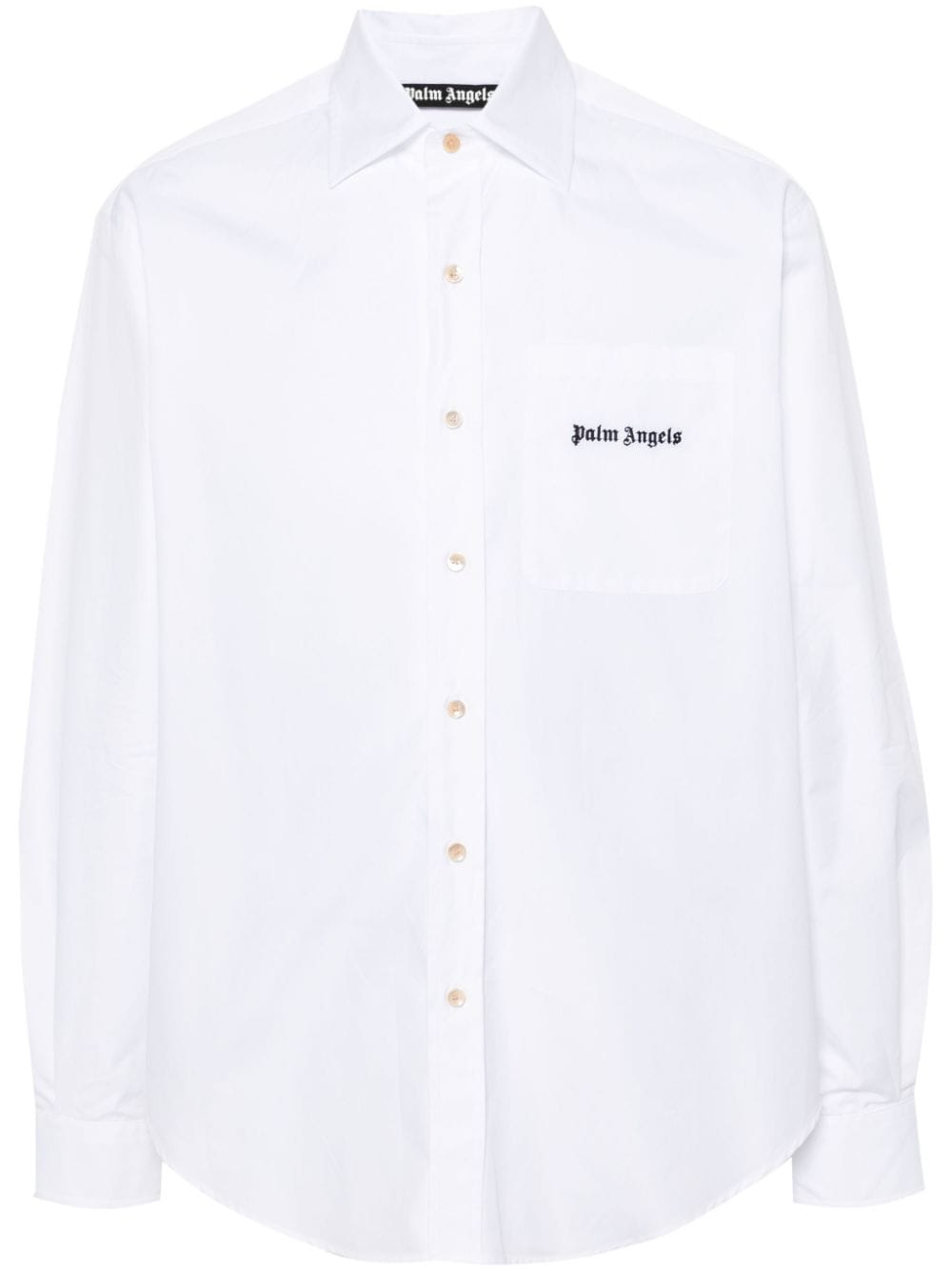 Palm Angels logo-embroidered cotton shirt - White von Palm Angels