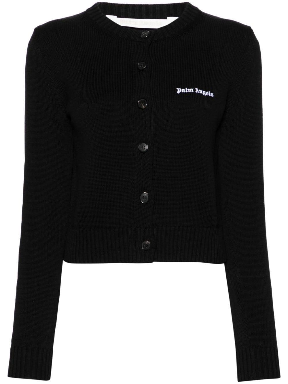 Palm Angels logo-embroidered cropped cardigan - Black von Palm Angels