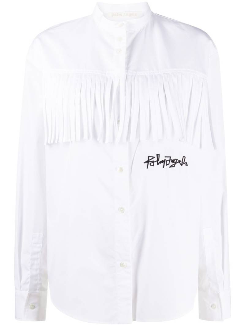 Palm Angels logo embroidered fringed shirt - White von Palm Angels