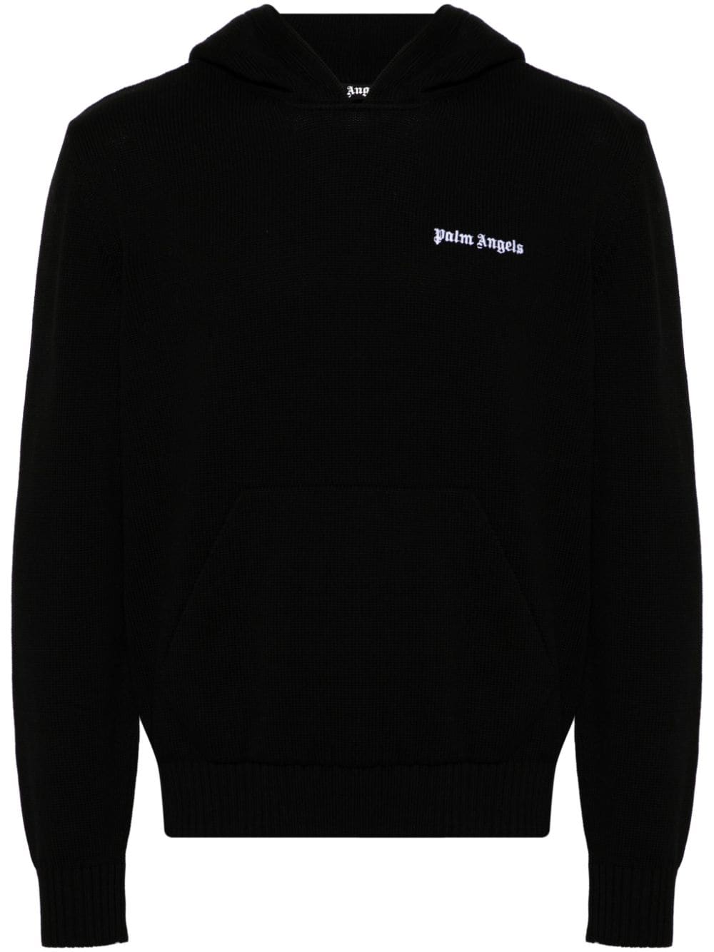 Palm Angels logo-embroidered knitted hoodie - Black von Palm Angels